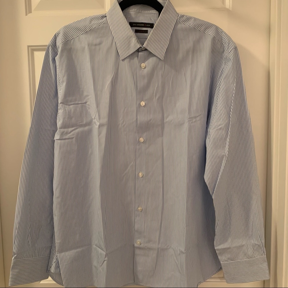 John Varvatos Dress Shirt (White/Blue - Men Size 17 - 32/33)